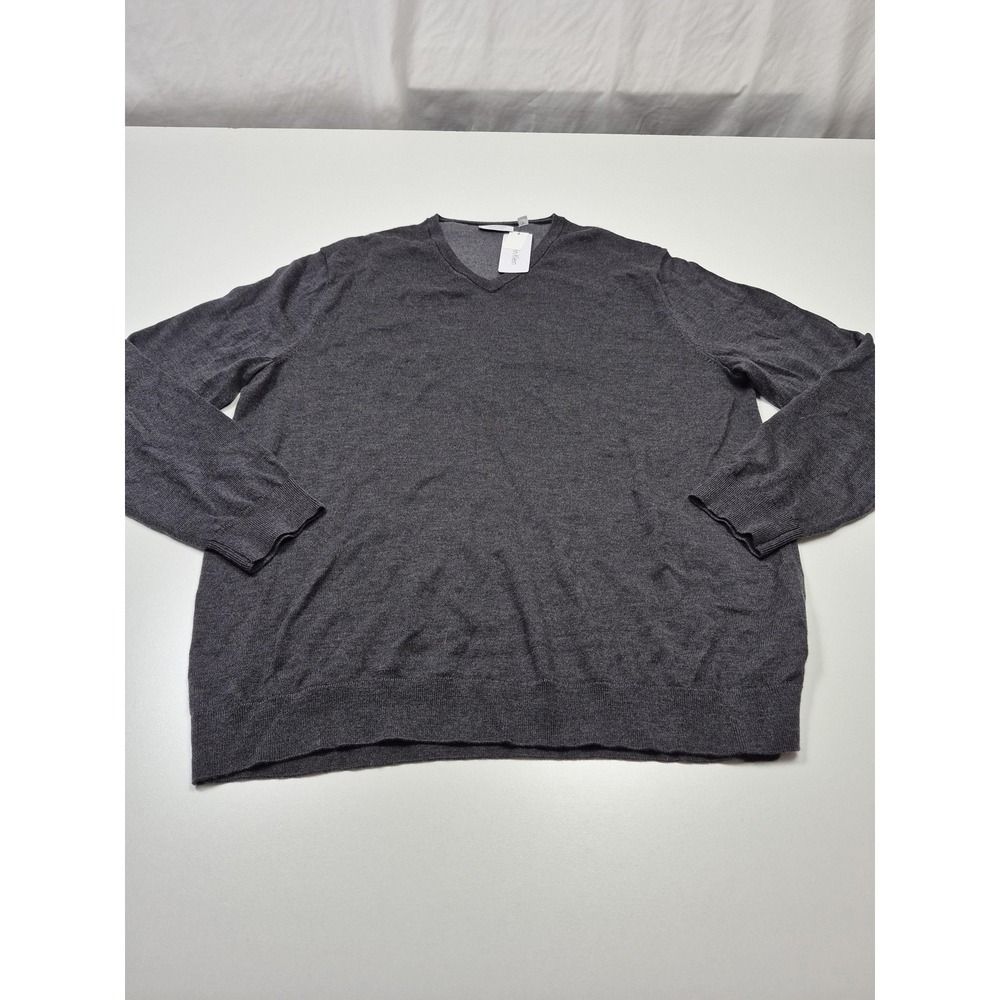 Calvin Klein Sweater Mens 2XL Gray 100% Merino Wool V Neck Lightweight